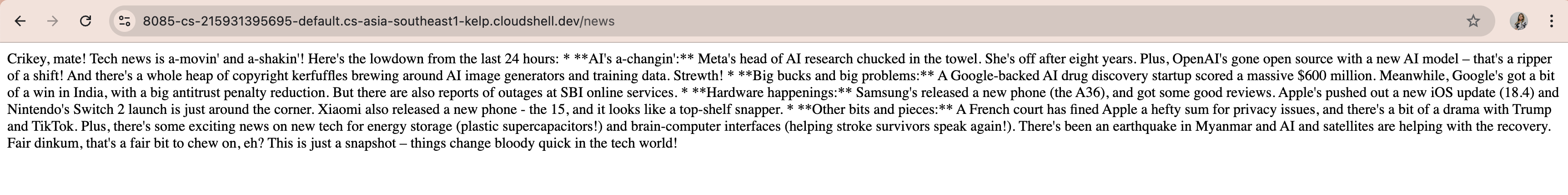 API output when running on shell