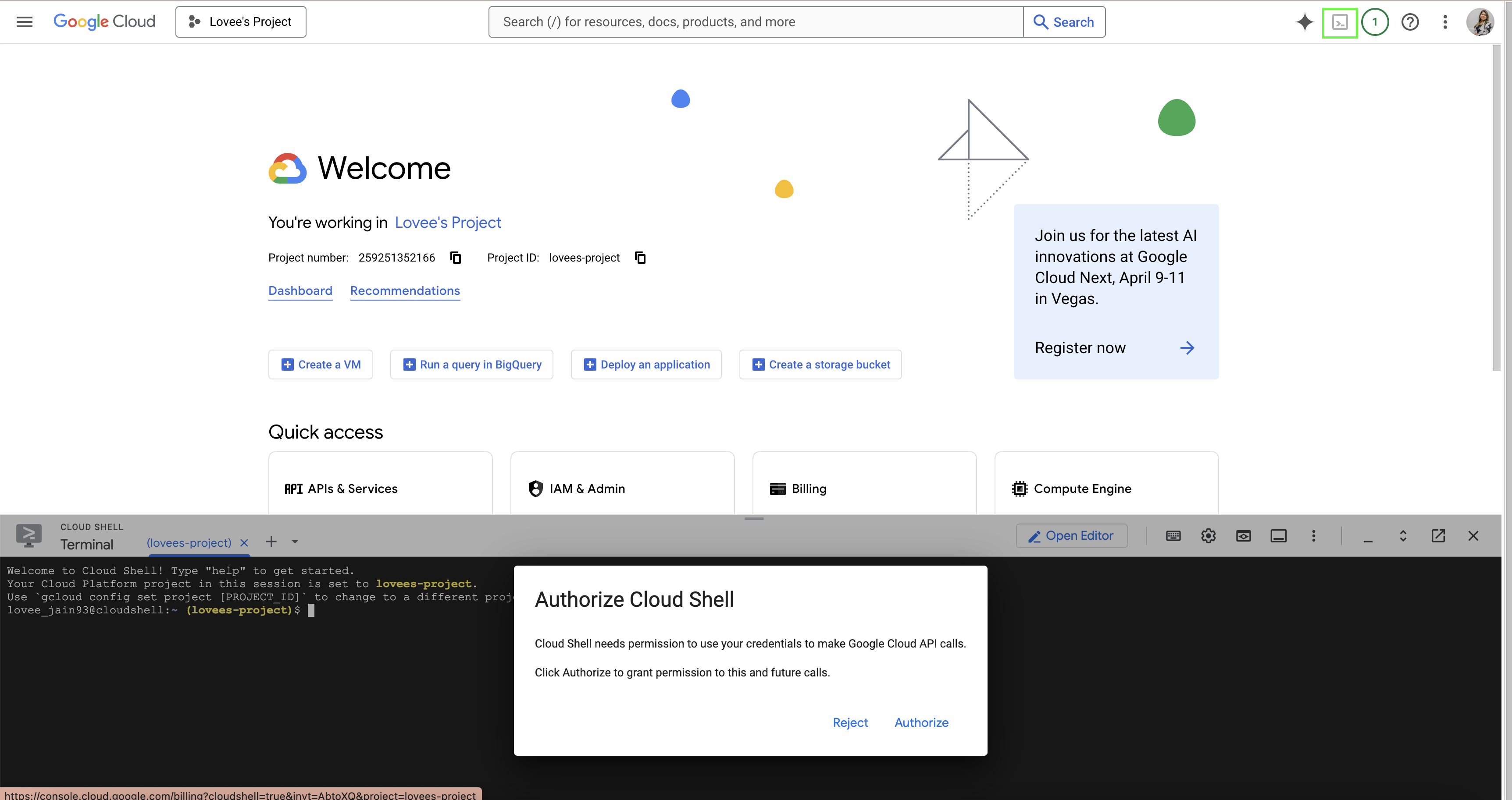 Activate cloud shell
